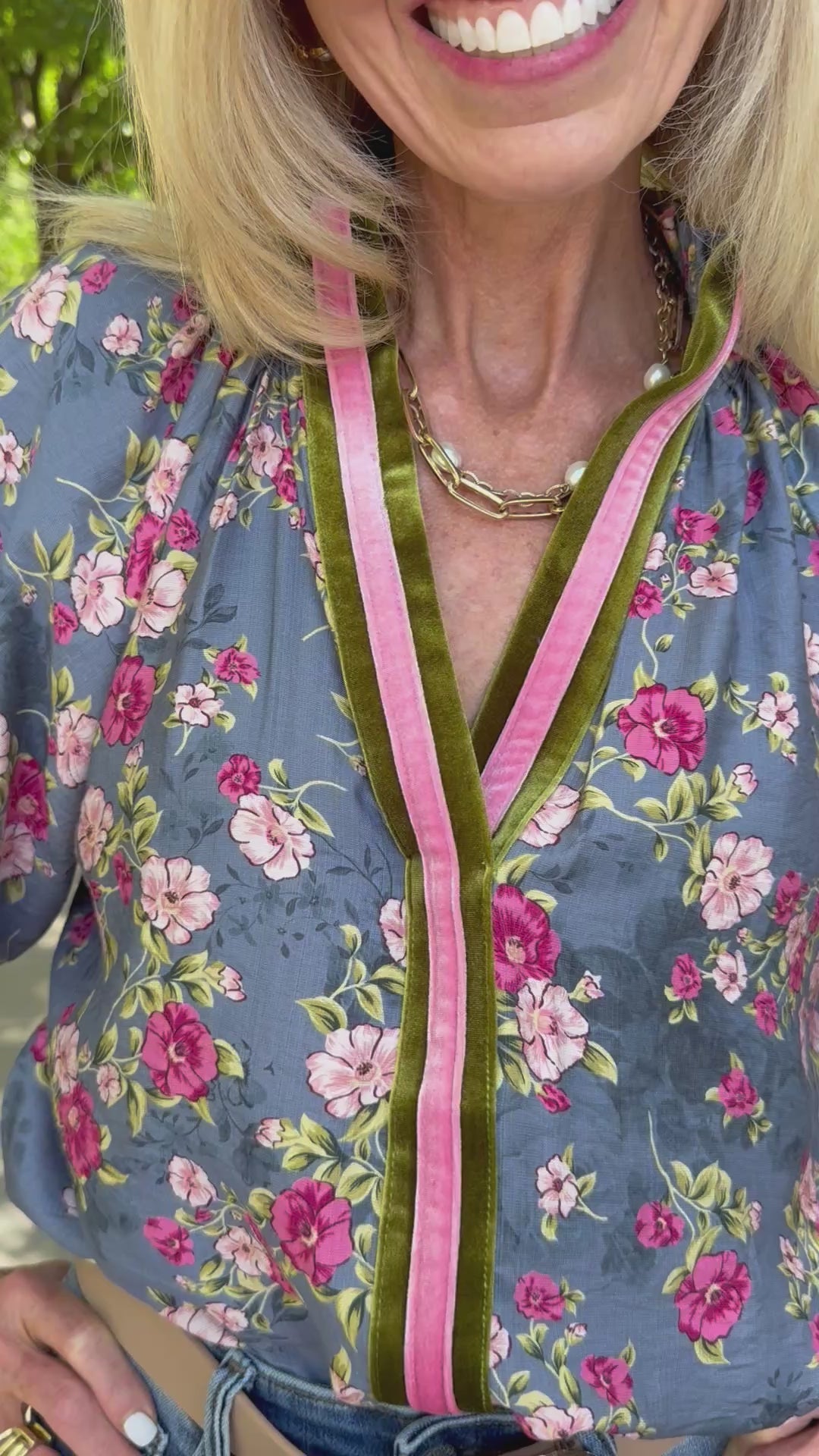 Petals in the Breeze Blue Floral Blouse by THML