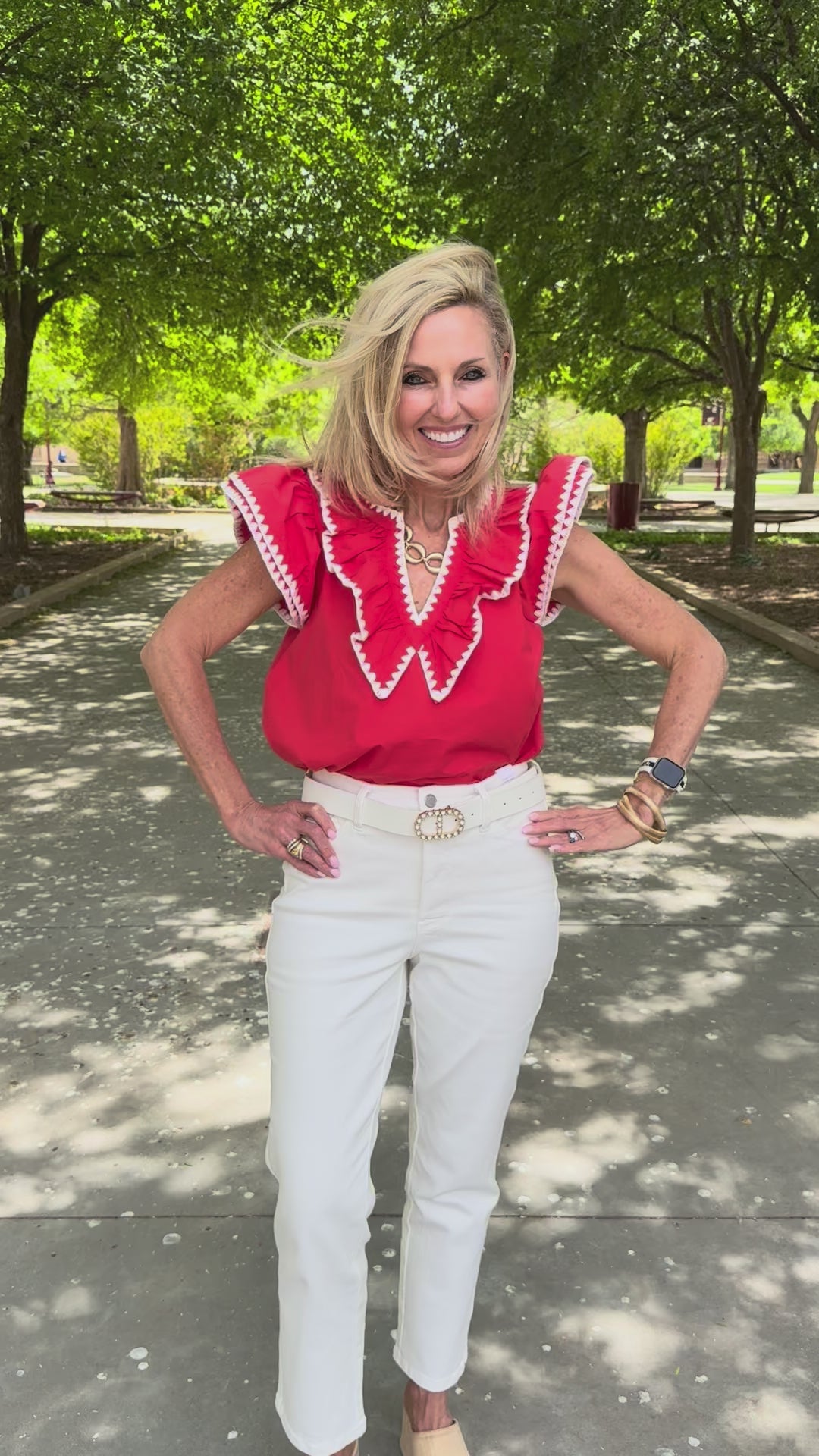 Coral Breeze Embroidered V-Neck Blouse