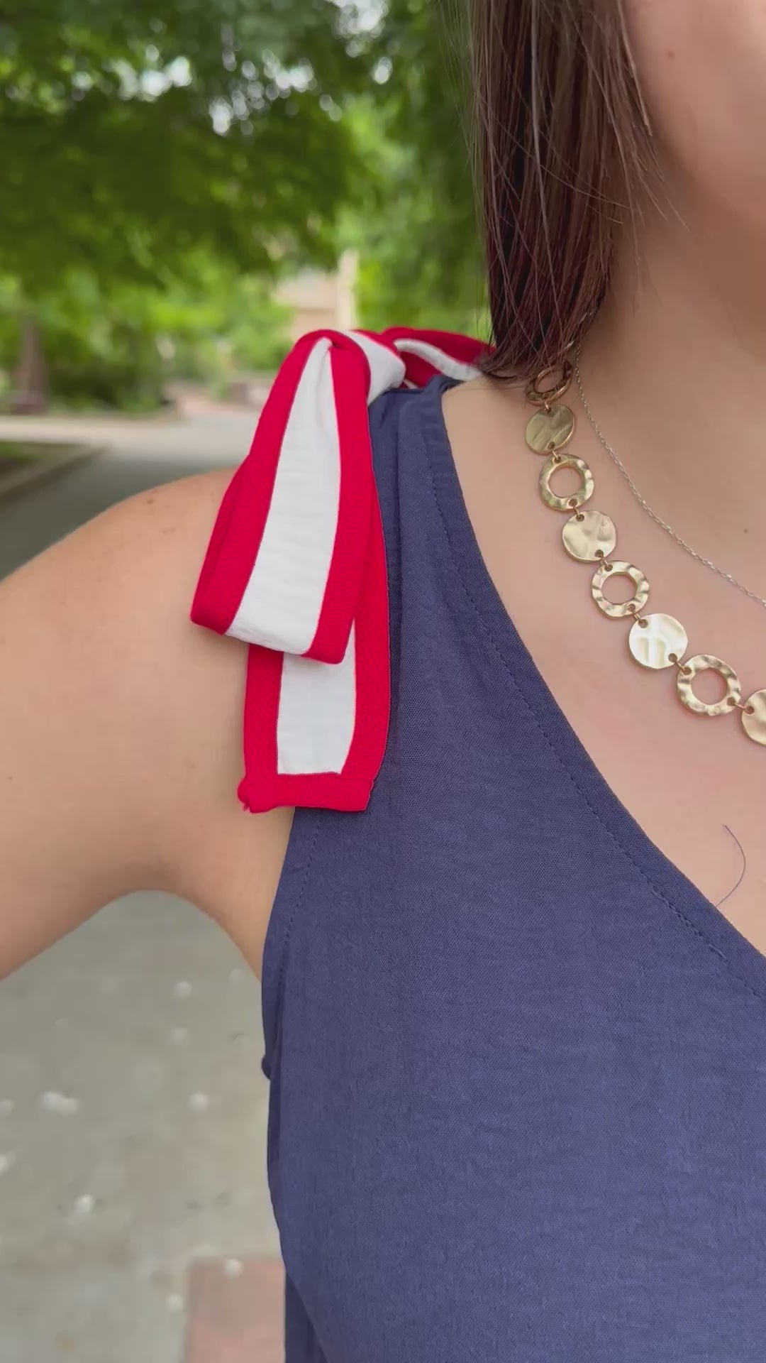 Patriotic Red, White, and Blue V-Neck Dress