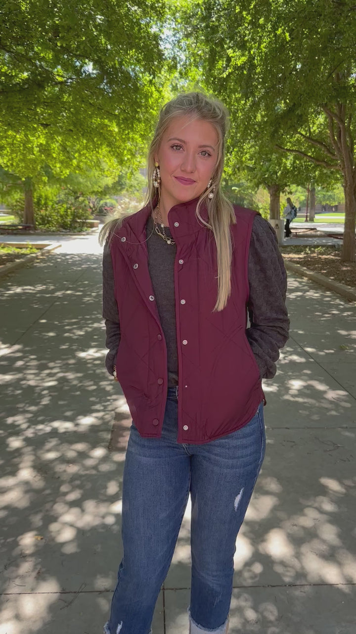 Small Town Maroon Quilted Vest