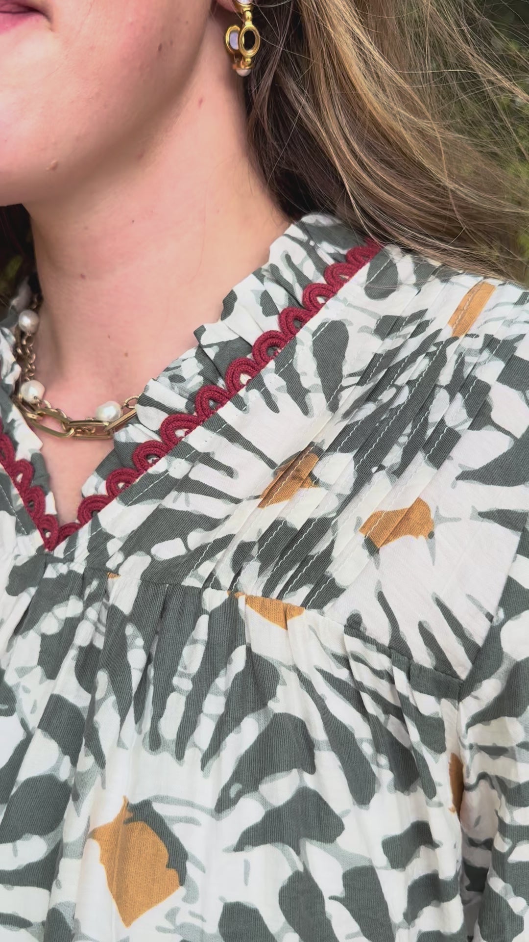 Olive Touch Floral V-Neck Blouse