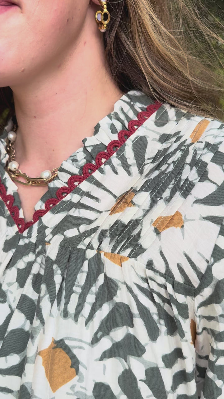 Olive Touch Floral V-Neck Blouse