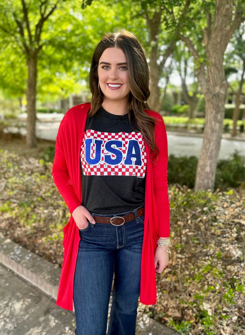 USA in Checkered Box with Glitter Tee by Texas True Threads