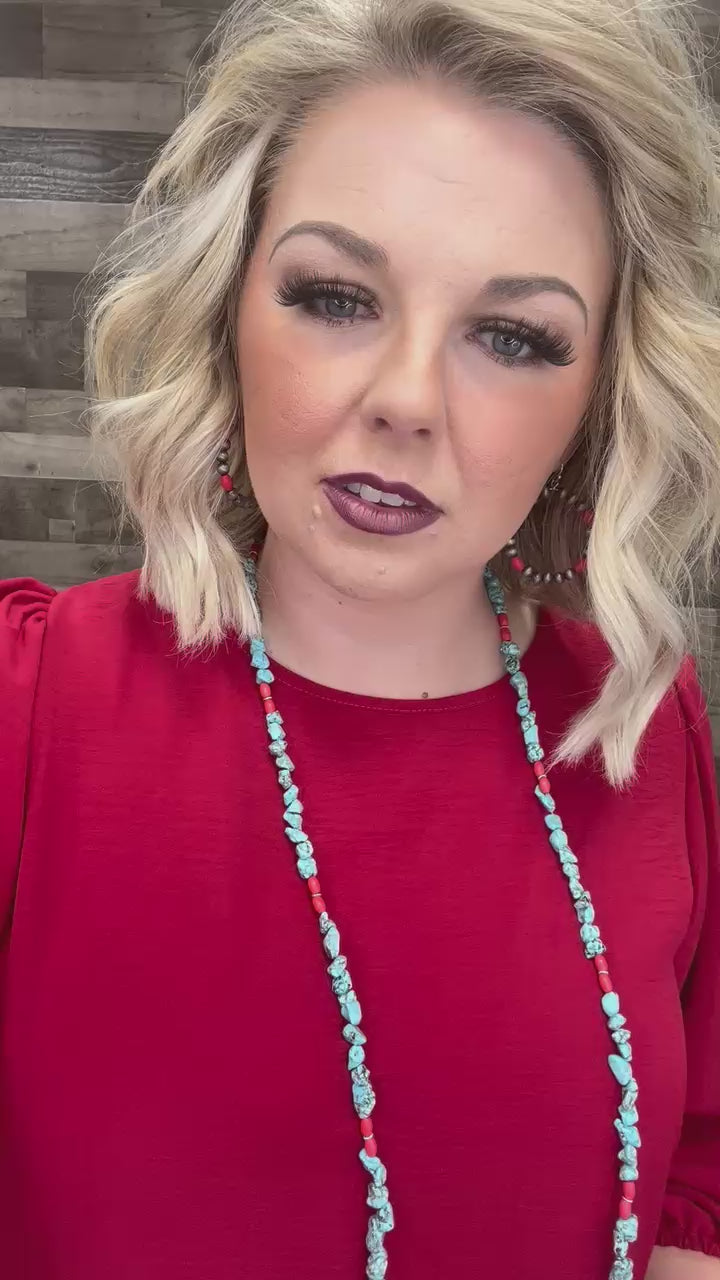 Nocona Turquoise Chip and Red Bead Long Necklace