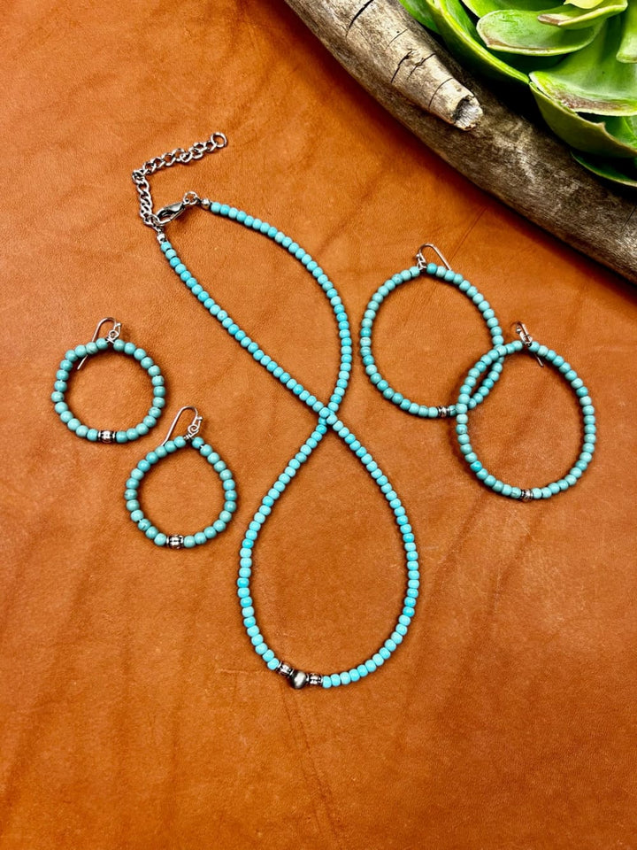 Crockett Large Turquoise Beaded Earrings - earrings - Texas 