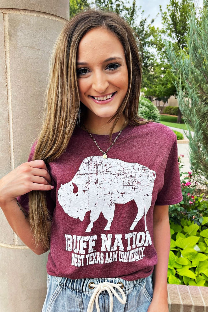 Distressed WT Buff Nation Maroon Tee - graphic tee - Fan 
