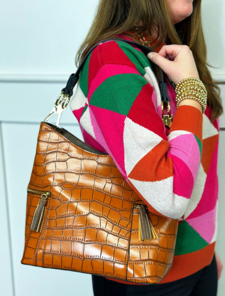 Rochelle Crocodile Print Hobo - handbag - jen & co.: bags
