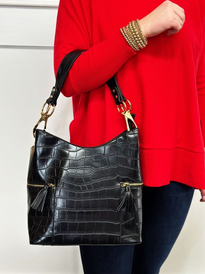 Rochelle Crocodile Print Hobo - handbag - jen & co.: bags