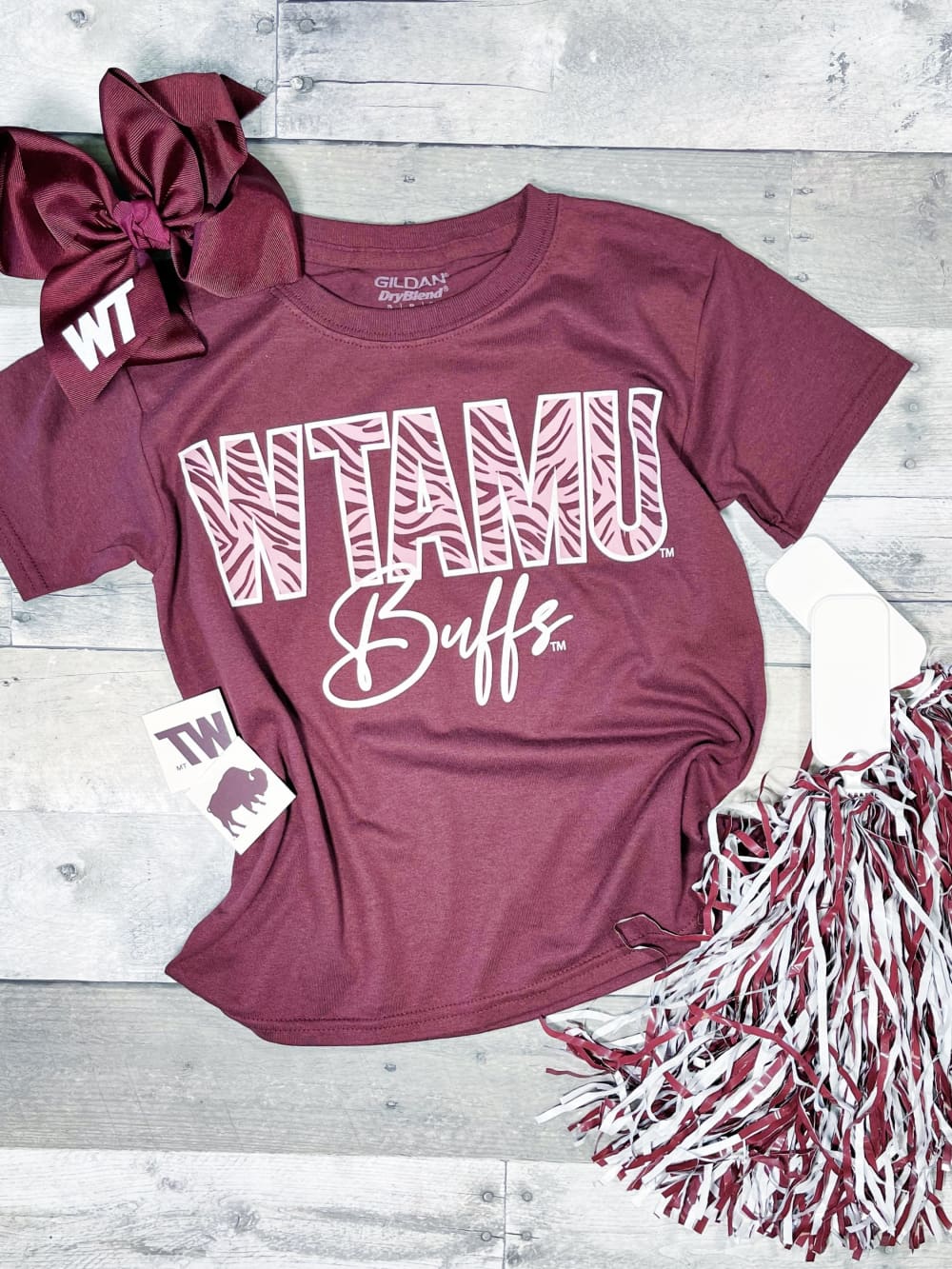 WTAMU Zebra Print Script Tee Graphic Tee WT Fan Gear Blessed Buffalo Boutique